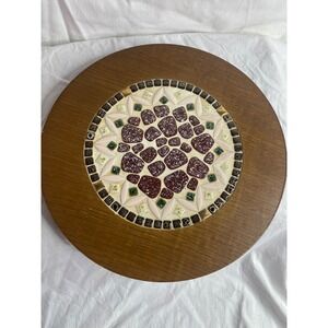 Vintage Wood Mosaic Trivet Hot Pad Round Mid Century MCM